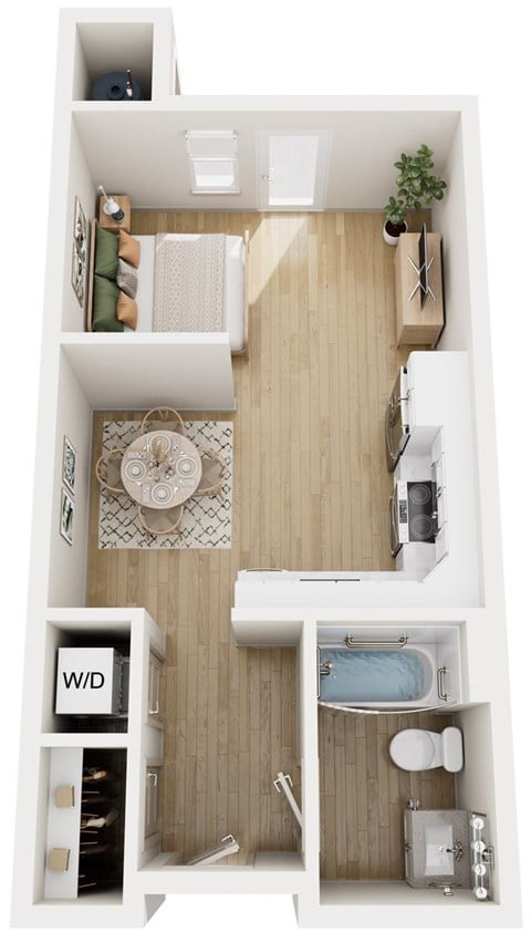 Floor plan for studio, 1 bath, 417 sqft